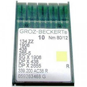 Голка Groz-Beckert 134ZZ, 1906, 438, 265-5, SGx1906, DPx438, DPx2655 №80 в упаковці 10 шт